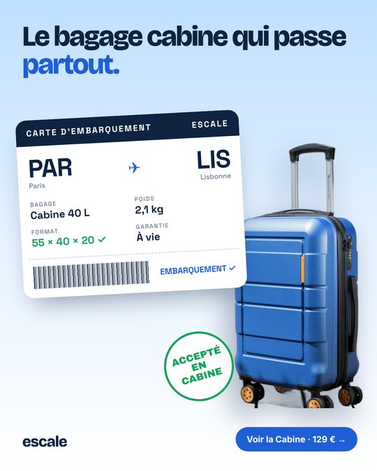 Pub Escale : le bagage cabine qui passe partout, carte d'embarquement