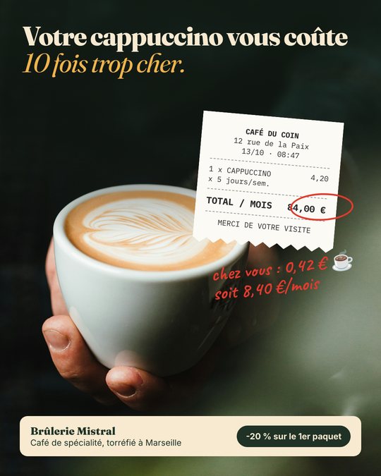 Pub Brûlerie Mistral : votre cappuccino vous coûte 10 fois trop cher, ticket de caisse